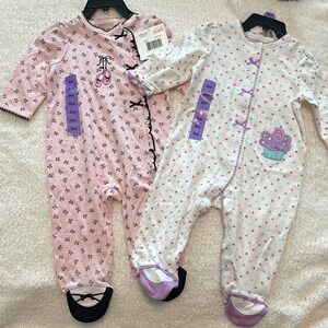 Just Me Pink and White Footies One Pieces Cozy Sleepwear